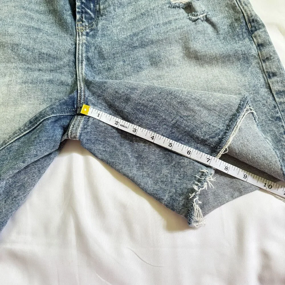 Old Navy Long Denim Bermuda Shorts Jorts Distressing Raw Hem Women's Size 12 - Picture 7 of 7